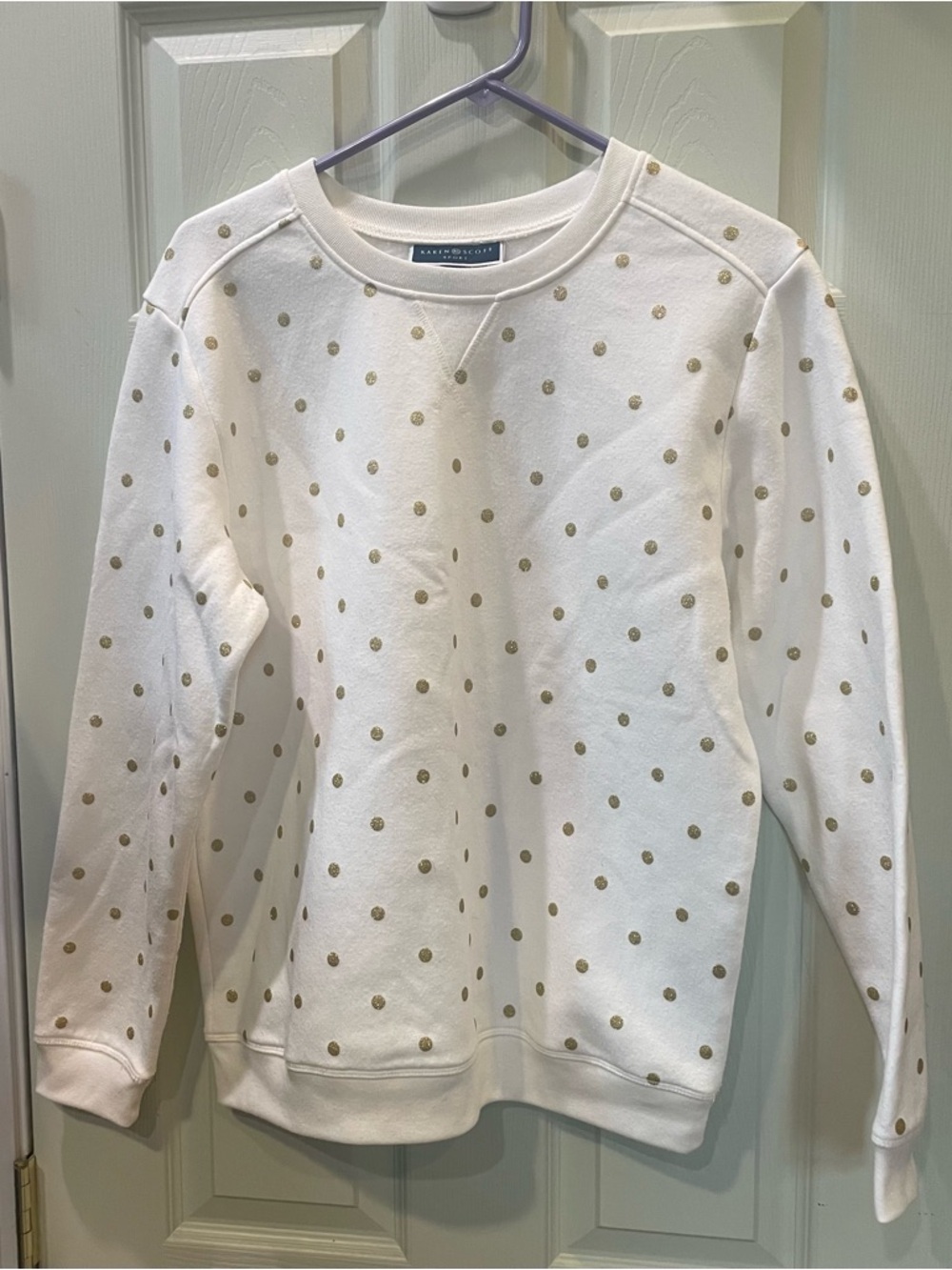 Polka Dot Crewneck Sweater - White with Gold Dots- M